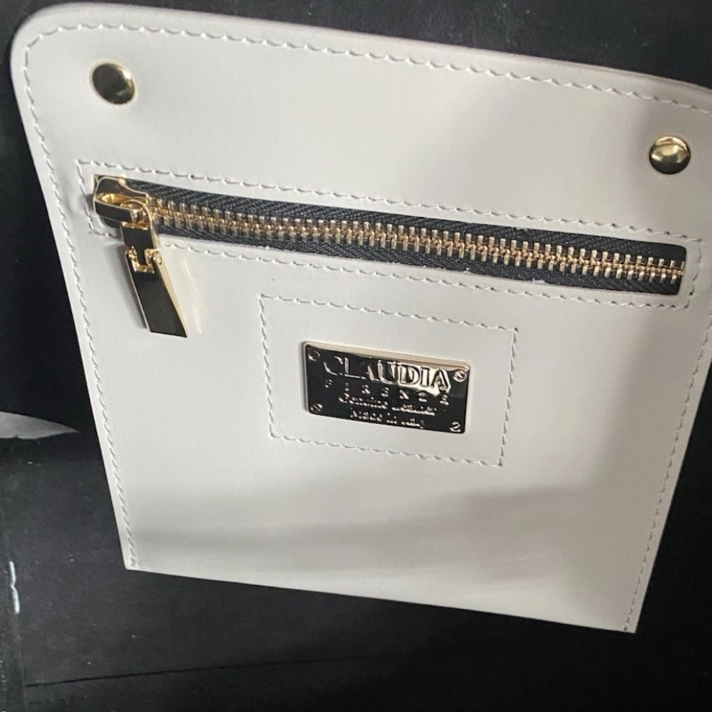 🆕 Claudia Firenze Isadora 🇮🇹 Handbag Wooden Handle Cream Italian Leather Satchel - Picture 13 of 16